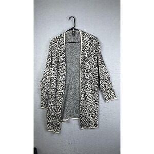 JM Collection Cardigan Sweater Womens XL White Black Animal Print Open Knit
